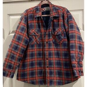 Vtg Sports Afield Flannel Jacket Button Up Blue Red Plaid Mens Sz XL
